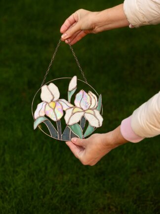 Iris Flower Suncatcher, Stained glass Home Decor