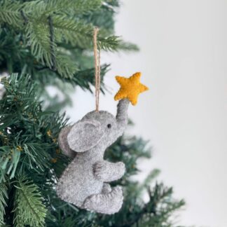 Felt Elephant with Star Christmas Ornament, Twine Thread Attached