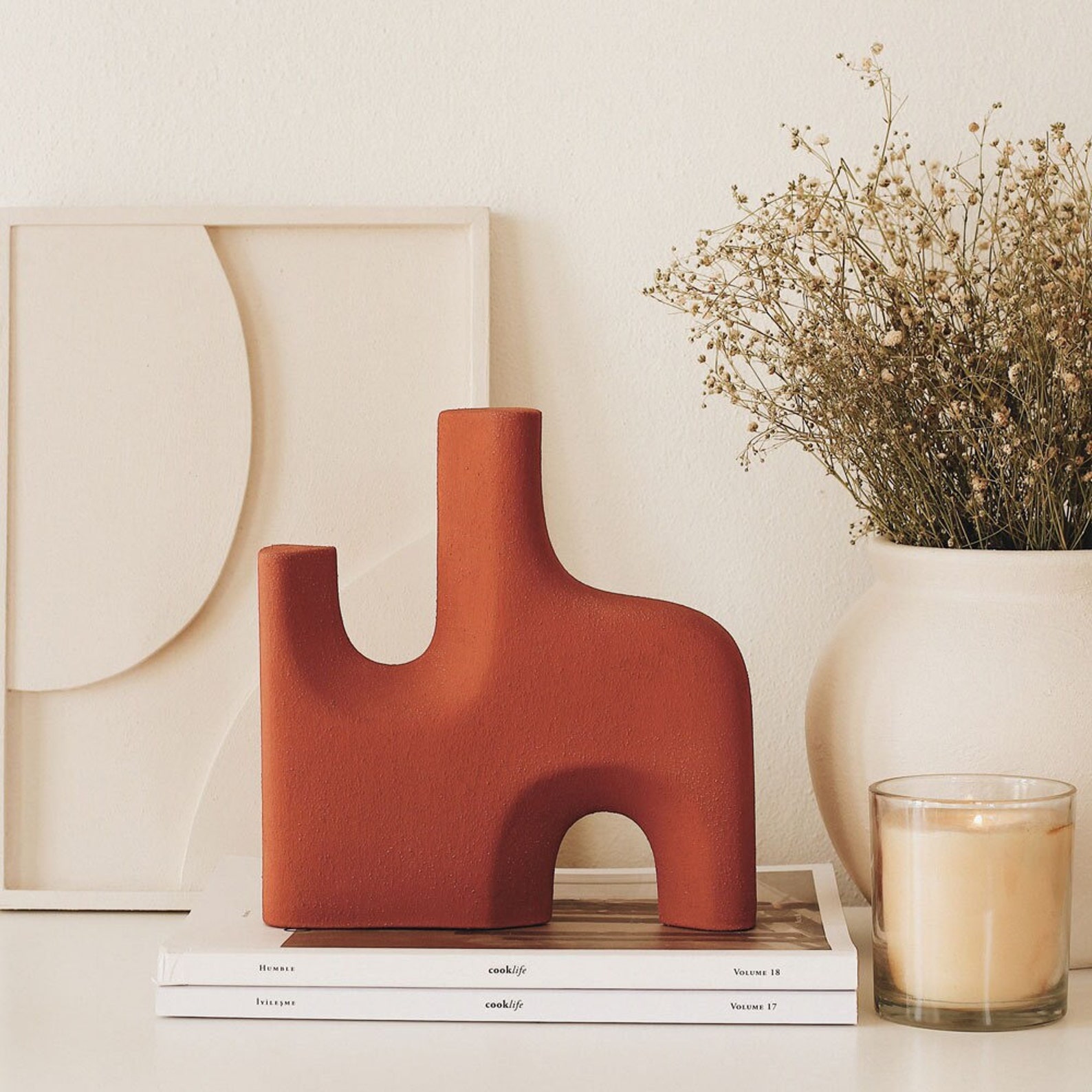 Minimal Abstract Sculptural Matte Textured Ceramic Decorative Object