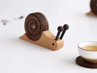 Wooden Snail Coasters Set of 5 with Holder Desktop Decoration Gift