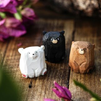 Miniature Wood Bears Hand Carved, Detailed Rustic Home Decor