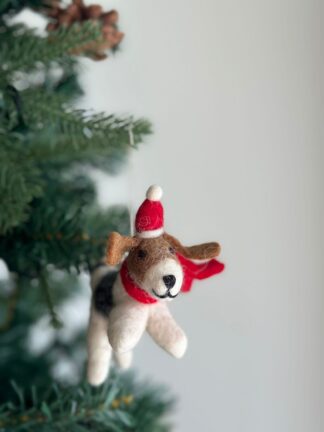 Felt Beagle Dog with Christmas Hat Ornament, Felt Jack Russell Terrier Ornament & Keychain