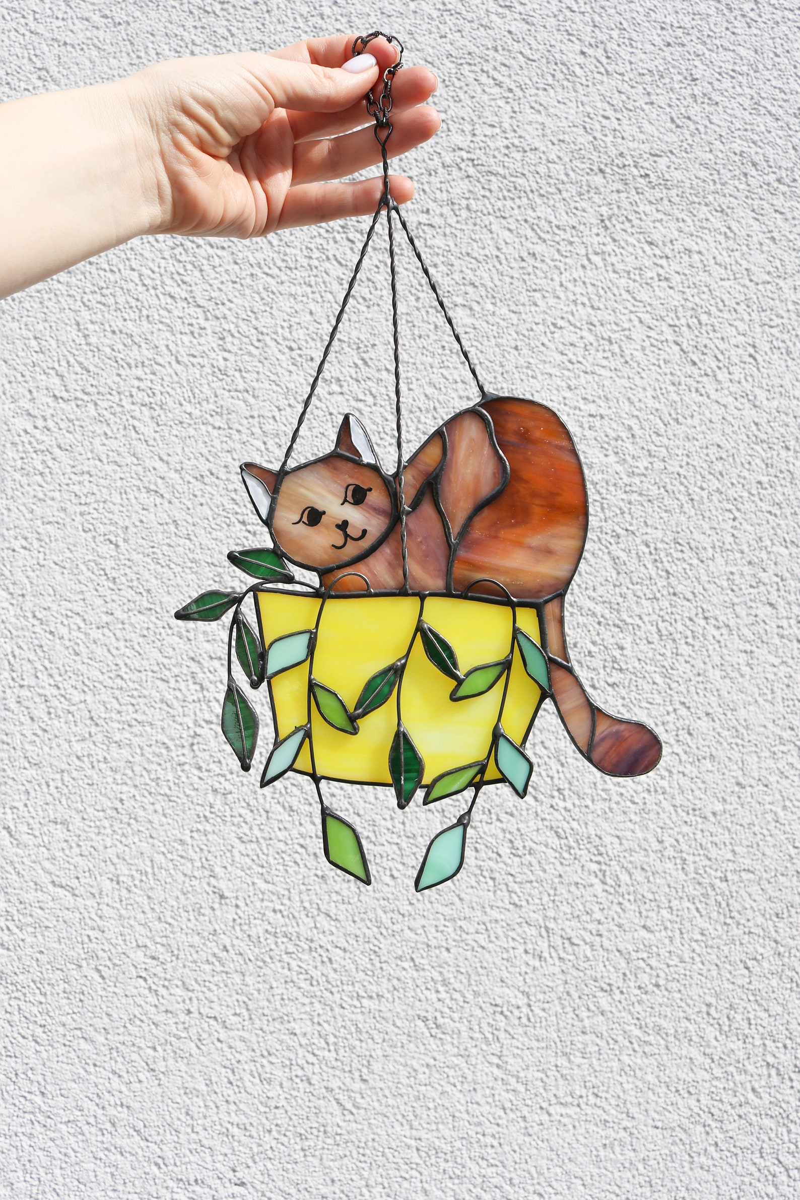 Cat In A Flowerpot Suncatcher Stained Glass Window Hangins - Image 5