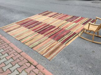 11X11 Boho Patchwork Kilim Rug , Retro Handmade Rug , 10'9" X 11'1" Oversize Turkish Rug R7095F66