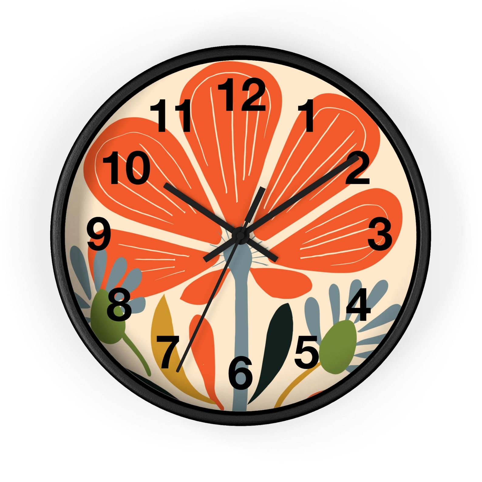 Orange Flower Clock Bold Flower Wall Clock Abstract Art Decor Wall - Image 3