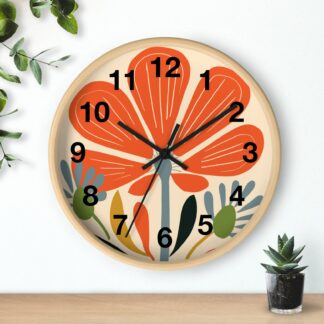 Orange Flower Clock Bold Flower Wall Clock Abstract Art Decor Wall