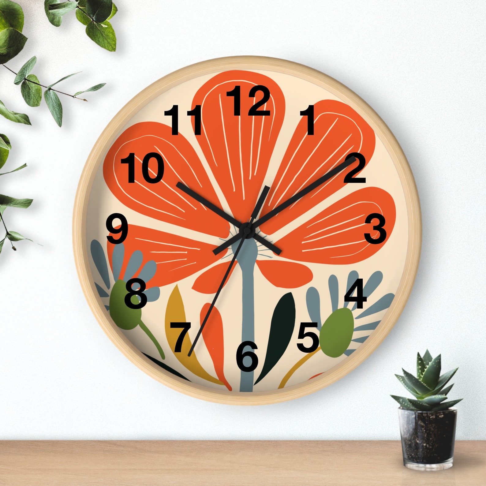 Orange Flower Clock Bold Flower Wall Clock Abstract Art Decor Wall
