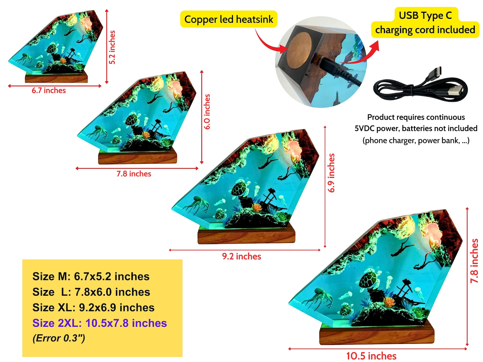 Octopus And Diver Resin Night Lights, Turtles Resin Lamp - Image 4