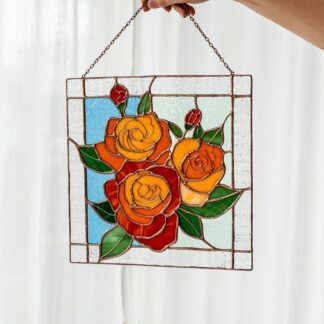 Roses Flower Suncatcher Orange Stained glass Home
