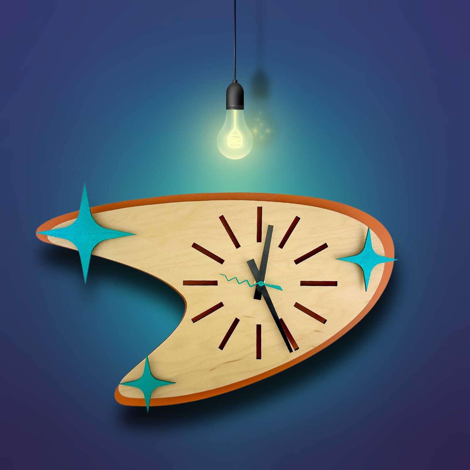 Mid Century Modern Boomerang Clock, Vintage 50s Kitchen Decor