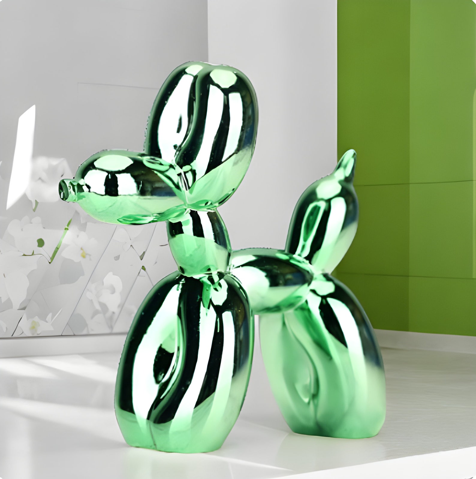 Green Resin Balloon Dog Desk Sculpture, Metallic Desk Décor - Image 4