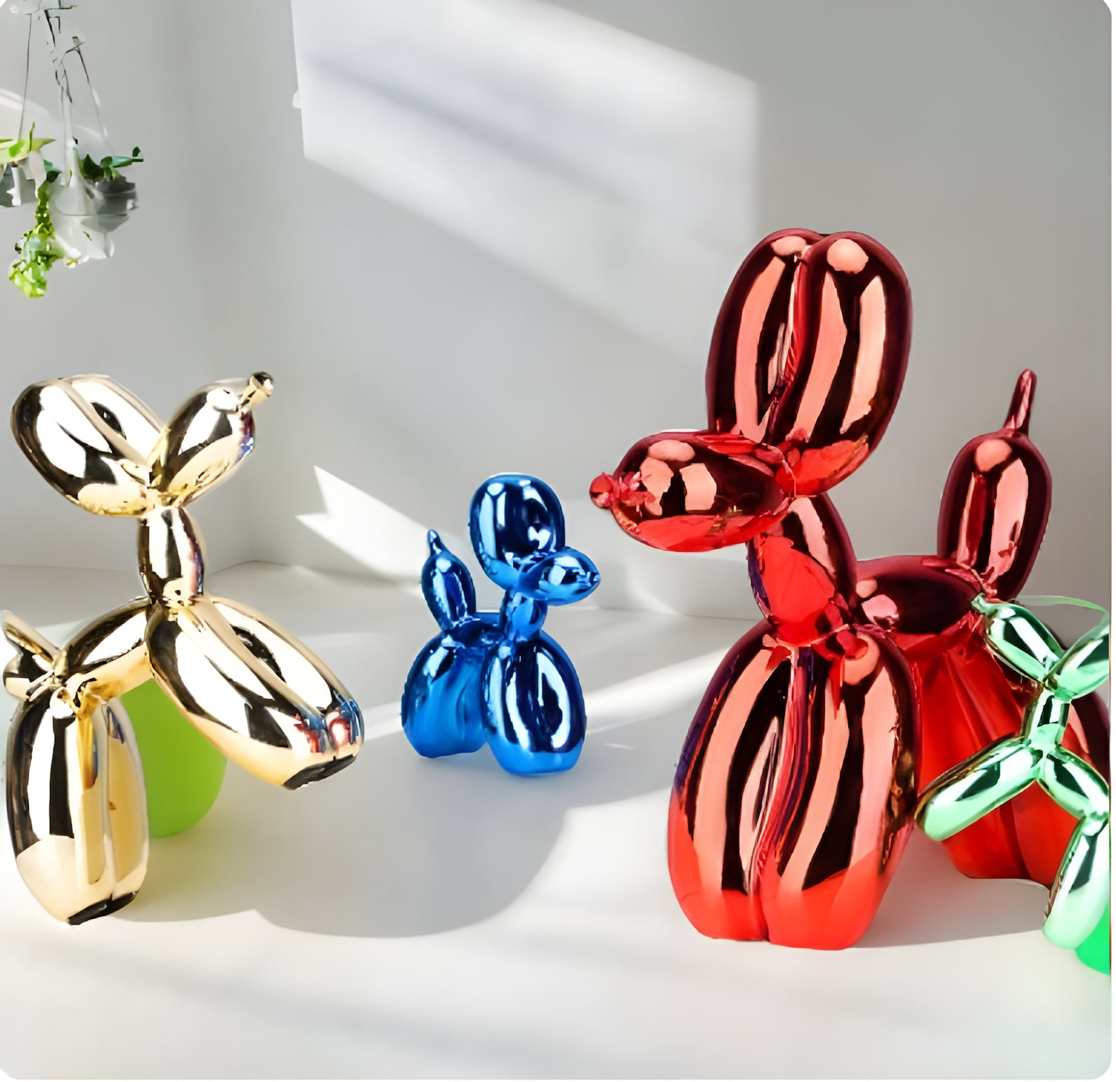 Green Resin Balloon Dog Desk Sculpture, Metallic Desk Décor