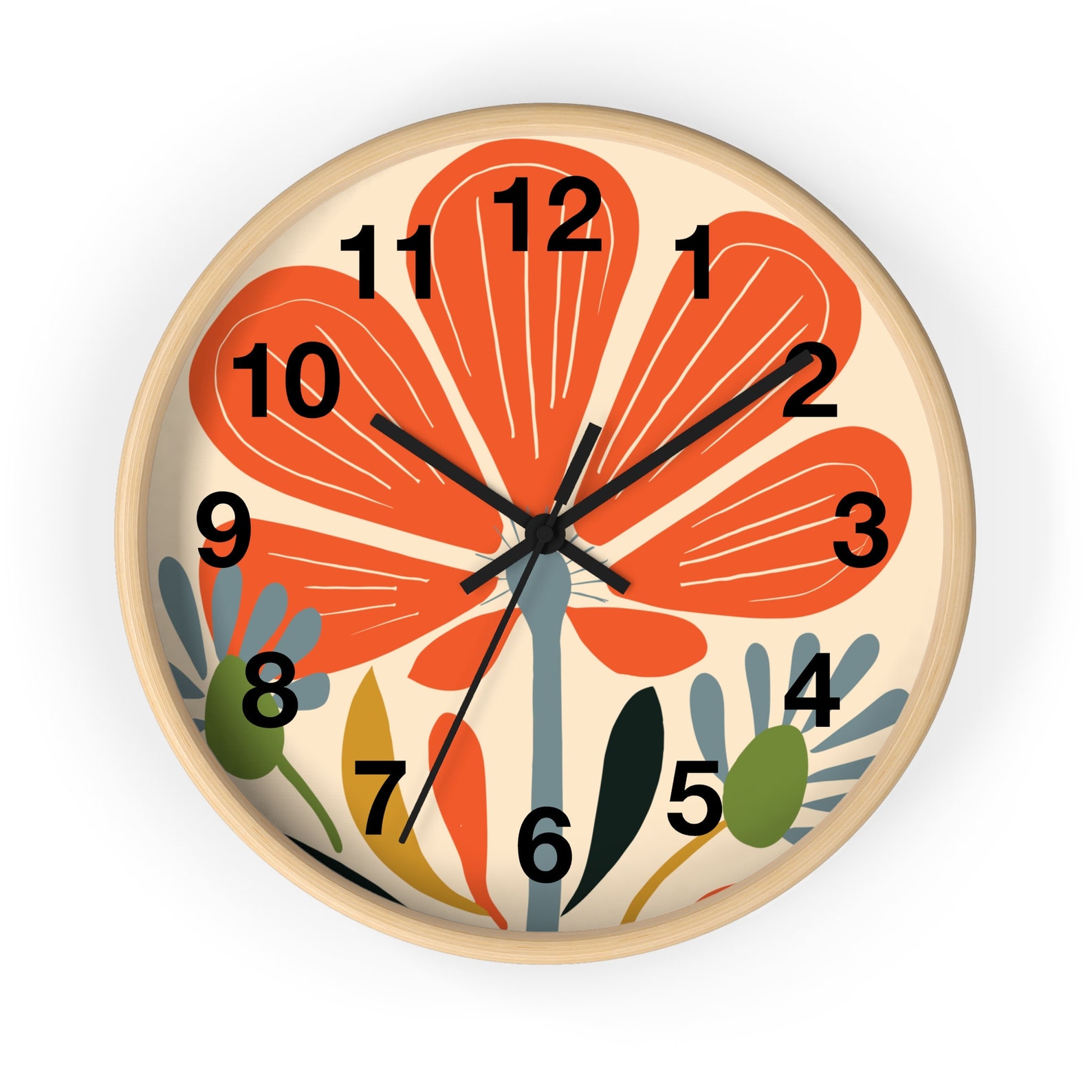 Orange Flower Clock Bold Flower Wall Clock Abstract Art Decor Wall - Image 2