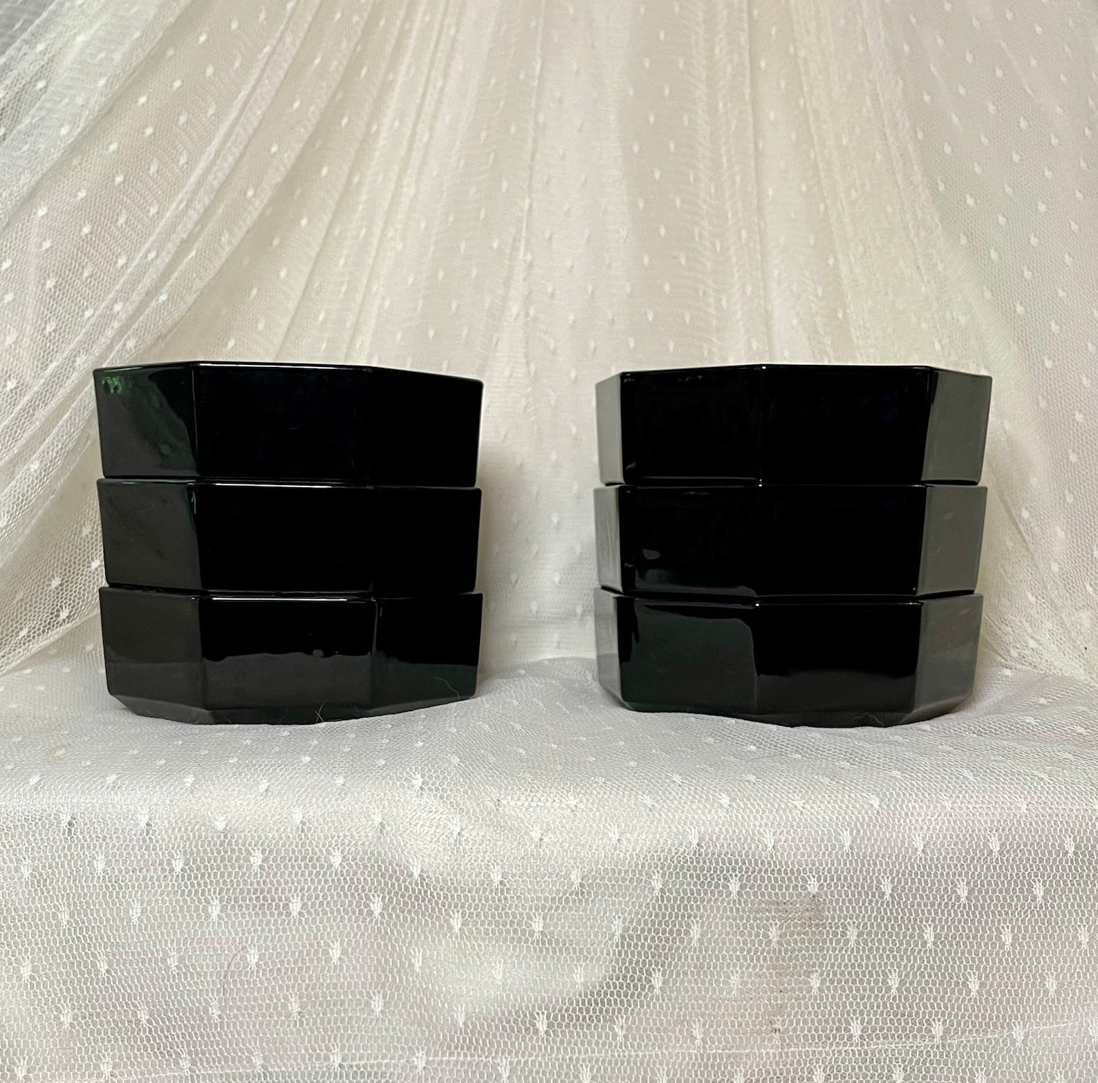 Vintage 1980s Arcohoc Octime Black Bowls 5 5/8" Set of 6