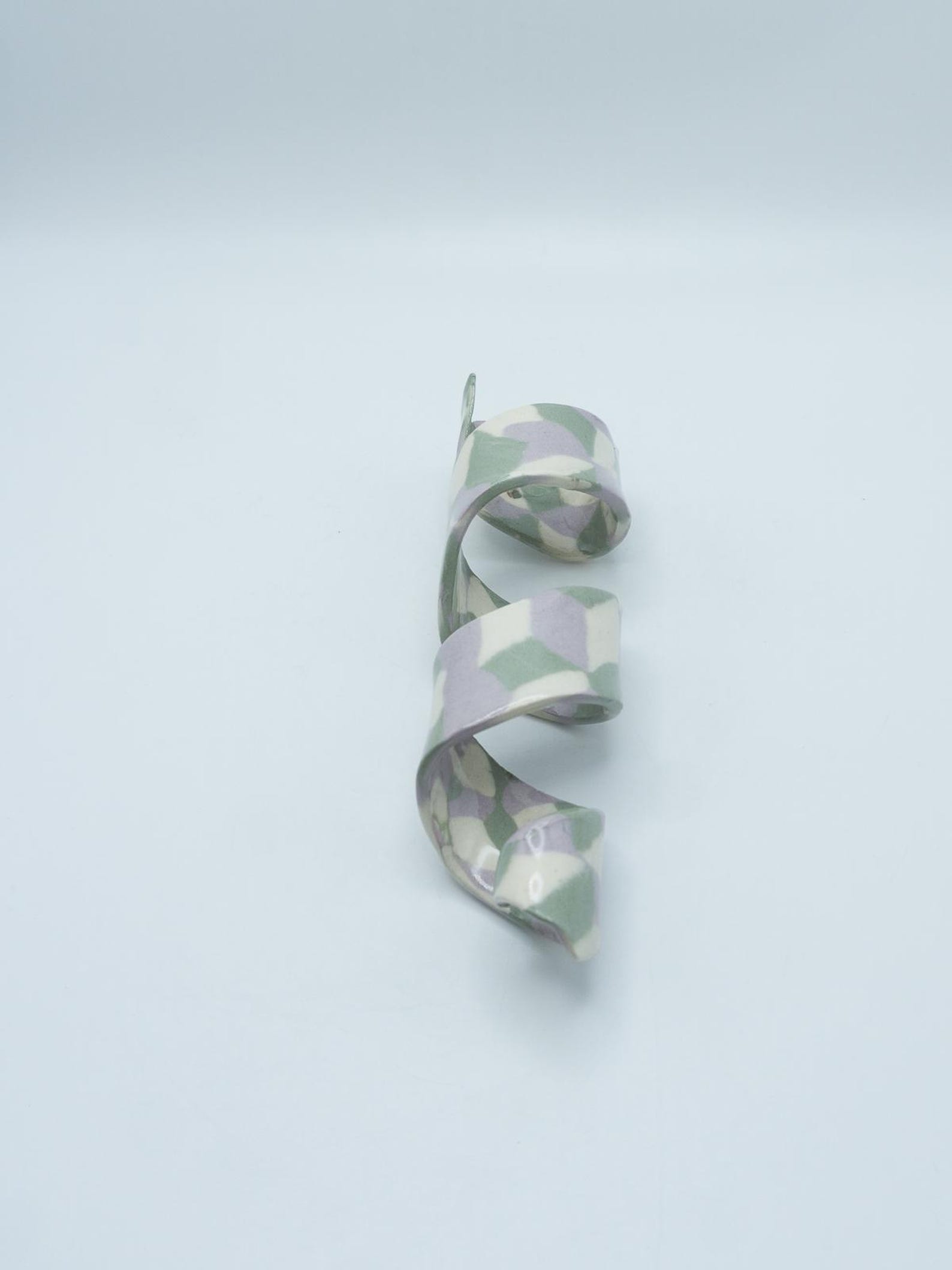 Green, Purple and White Nerikomi Spiral Hanging Vase, Wall Vase for Dry Flowers - Image 2