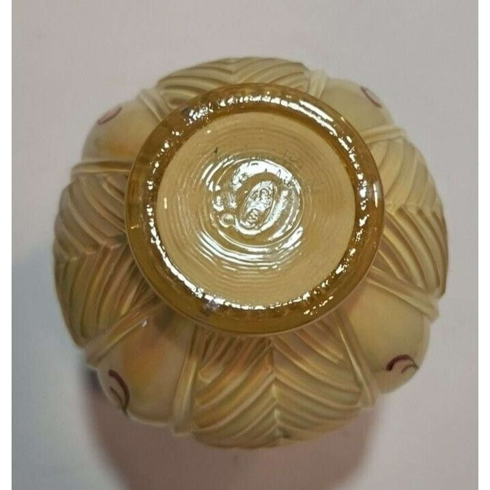 Vtg Fenton 1990's Gold Overlay Floral Melon Vase Handpainted by Angie Ankrom - Image 4