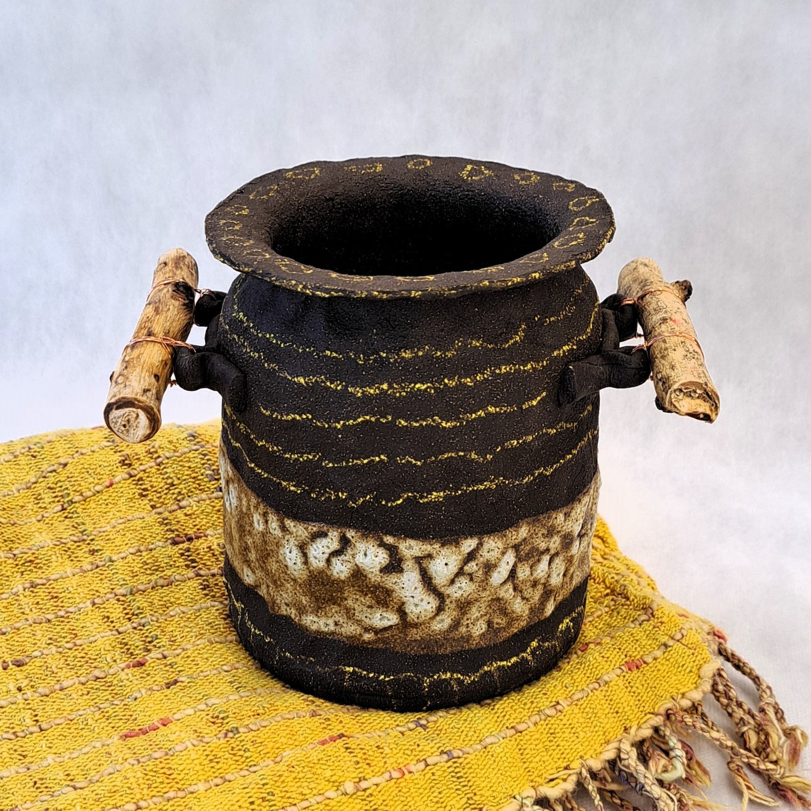 Rustic Chic Ceramic Vase With Natural Branch Handles