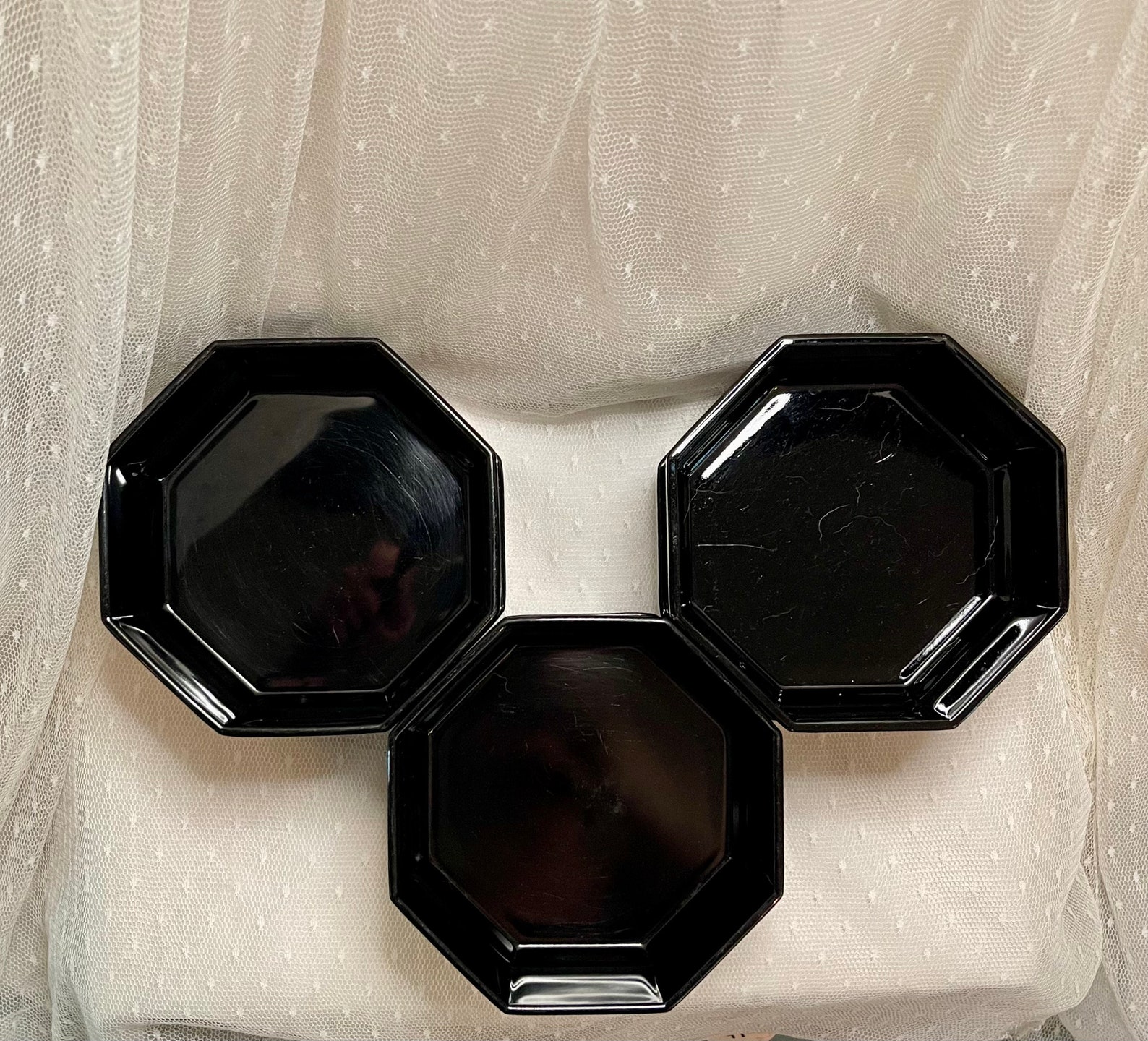 Vintage 1980s Arcohoc Octime Black Bowls 5 5/8" Set of 6 - Image 3