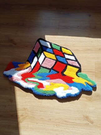 3D Feel Melting Rubiks Cube Hand Tufted Area Rug