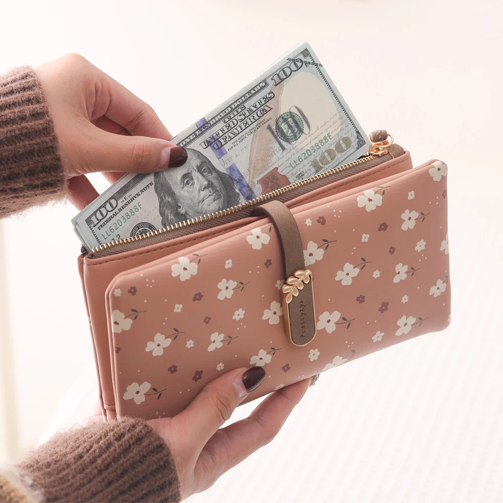 Leaf Flower Pattern Design Long Ladies Wallet Clutch - Image 2