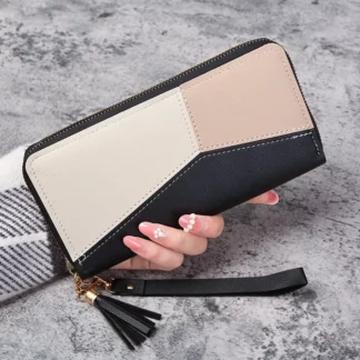 Women's Clutch Bag Long Wallet With Color Block Zipper Tassel