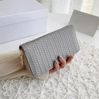 Long Large Capacity Weave Leather Ladies Wallet Clutch
