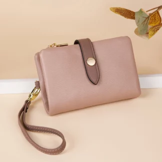 Small PU Leather Bifold Card Holder with Zipper Womens Wallet