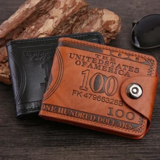 US Dollar Bill Leather Bi-fold Card Photo Holder Men's Wallet
