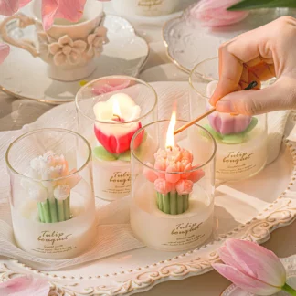 Candle Cup Tulip Flower Scented Candle Cups Decor (4PCS)