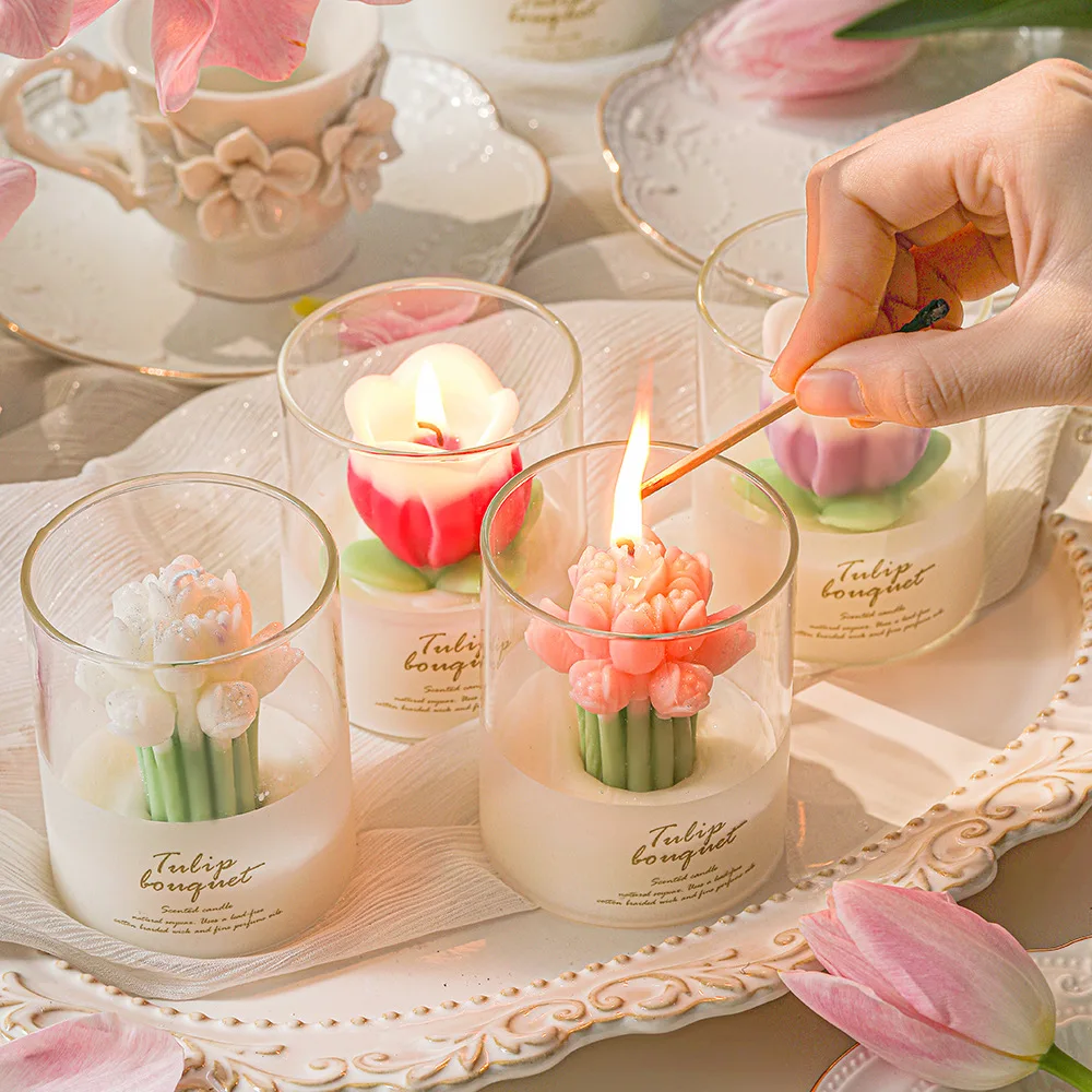 Candle Cup Tulip Flower Scented Candle Cups Decor (4PCS)