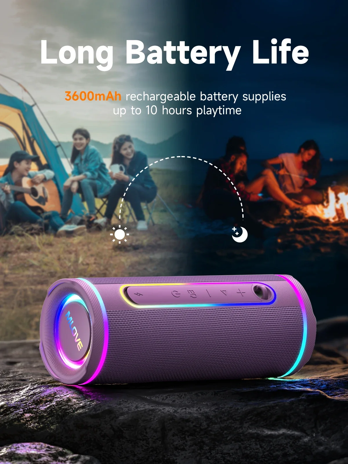E80 Bluetooth Speaker, Bluetooth 5.4, Dual Speakers, RGB Lights, IPX7 Waterproof, TWS Connectivity - Image 4