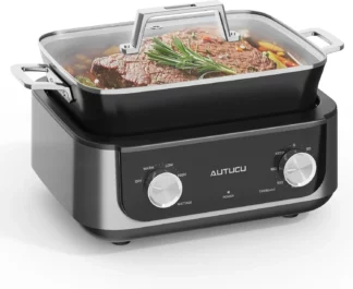 N61NA Nonstick Slow Cooker 7-Quart - PFOA-Free Ceramic-coated, 3 Heat Settings & Timer - Dishwasher & Oven Safe Pot for Effortle