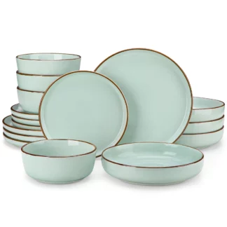 16/32 Piece Green Ceramic Dinnerware Set Oven Safe Stoneware Set with 4 PCS Dinner Plate/Dessert Plate/Soup/ Bowl