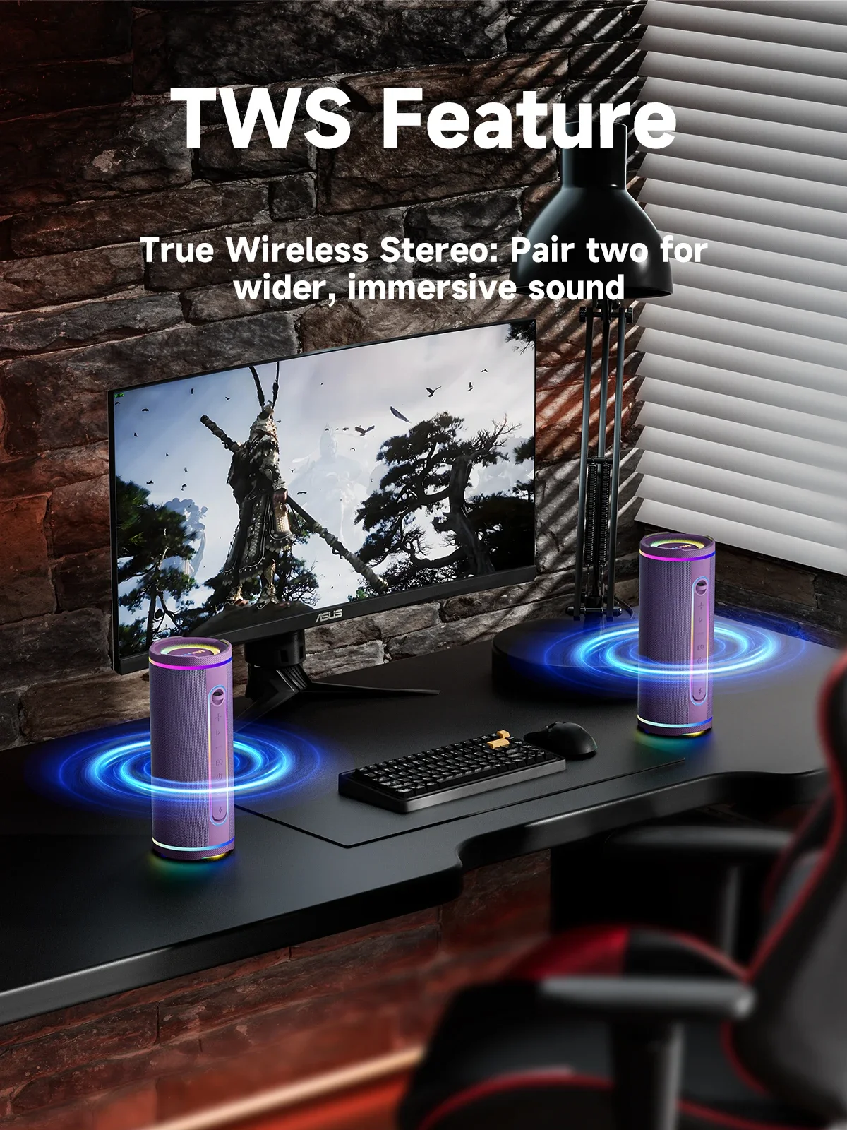 E80 Bluetooth Speaker, Bluetooth 5.4, Dual Speakers, RGB Lights, IPX7 Waterproof, TWS Connectivity - Image 6