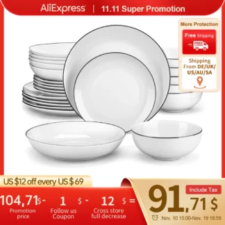 MALACASA AMELIA 24/48 Piece Porcelain Plates Sets with 12*Soup Dinner Plates Dinnerware Set Service for 12/24 Person