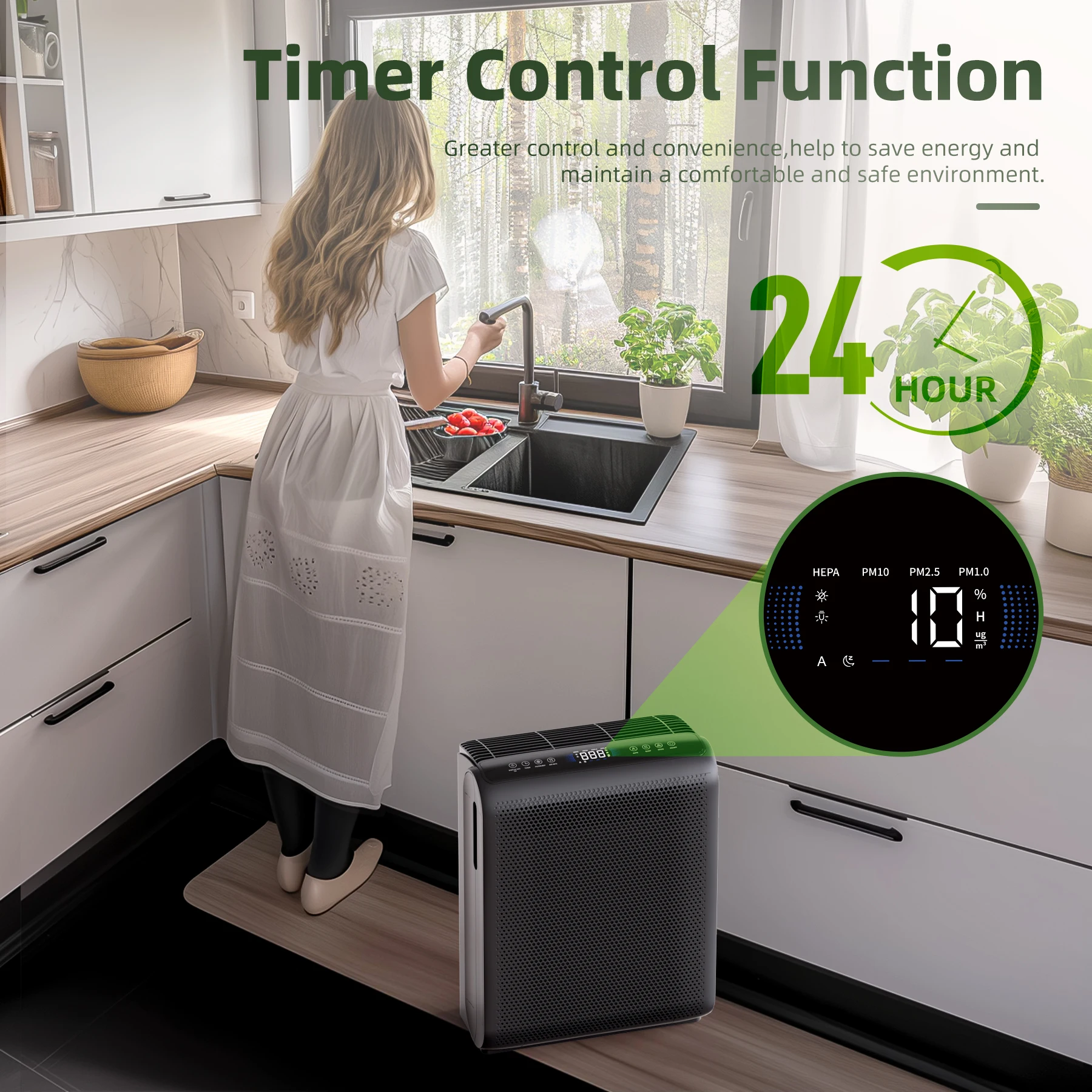 Air Purifier 1504 Sq.Ft Touch Control Smart Timer 3 Speed , Washable Filters, for Pet Dander, Pollen, Smoke Bedroom, MK07 - Image 4