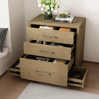 5Drawer Nightstand with 2 Gun Drawers Versatile Sofa Bed Side Table End Table with Wood Grain Finish Modern Night Stand for Bed