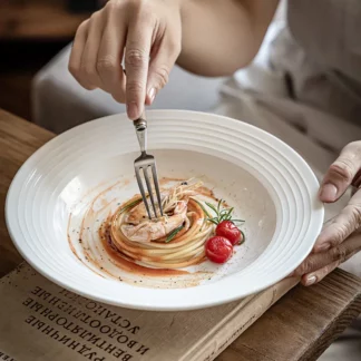 Ceramic Straw Hat Plates, Japanese High-end White Dessert Plates, Household Vegetable Tableware, Dinner Bowls and Dishes