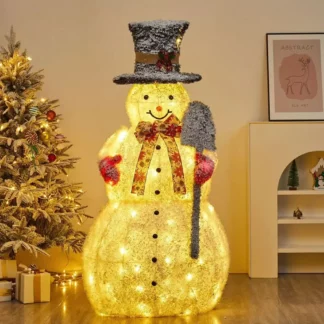 Lighted Snowman for Christmas Decoration,Flocked Snowman Decor with LED Lights, Glittered Standing Holiday Display for Outdoor
