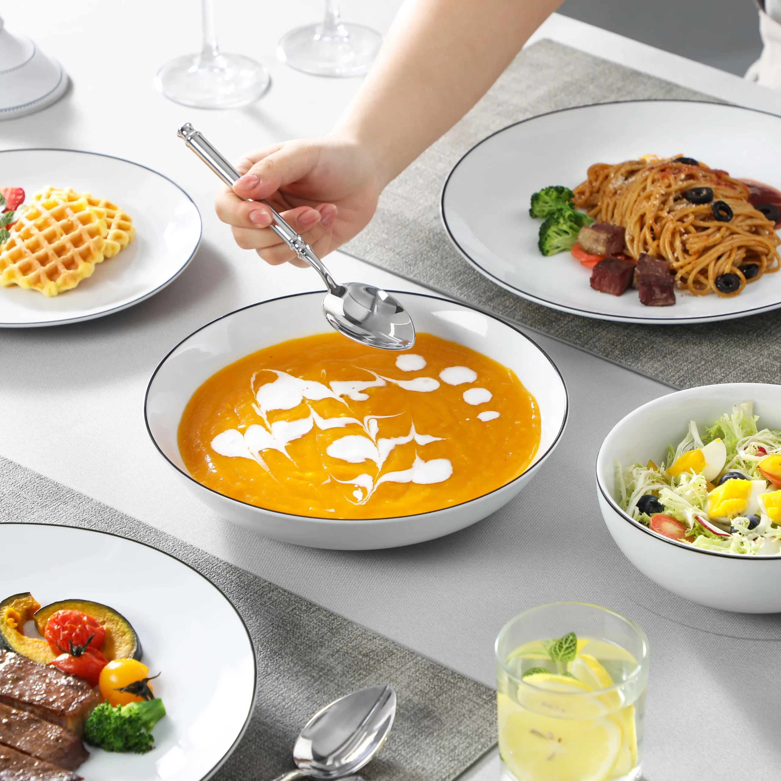 MALACASA AMELIA 24/48 Piece Porcelain Plates Sets with 12*Soup Dinner Plates Dinnerware Set Service for 12/24 Person - Image 9