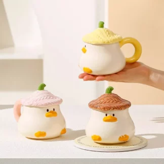 Under Glaze Color Pear Big Cute Mug with Lid Ceramic Cup Afternoon Tea Coffee Cup Household Office Handwork Cartoon Duckling Mug