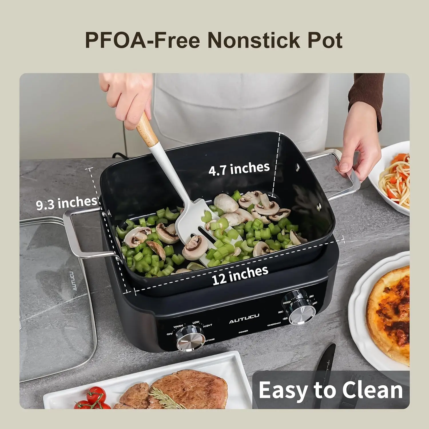 N61NA Nonstick Slow Cooker 7-Quart - PFOA-Free Ceramic-coated, 3 Heat Settings & Timer - Dishwasher & Oven Safe Pot for Effortle - Image 6