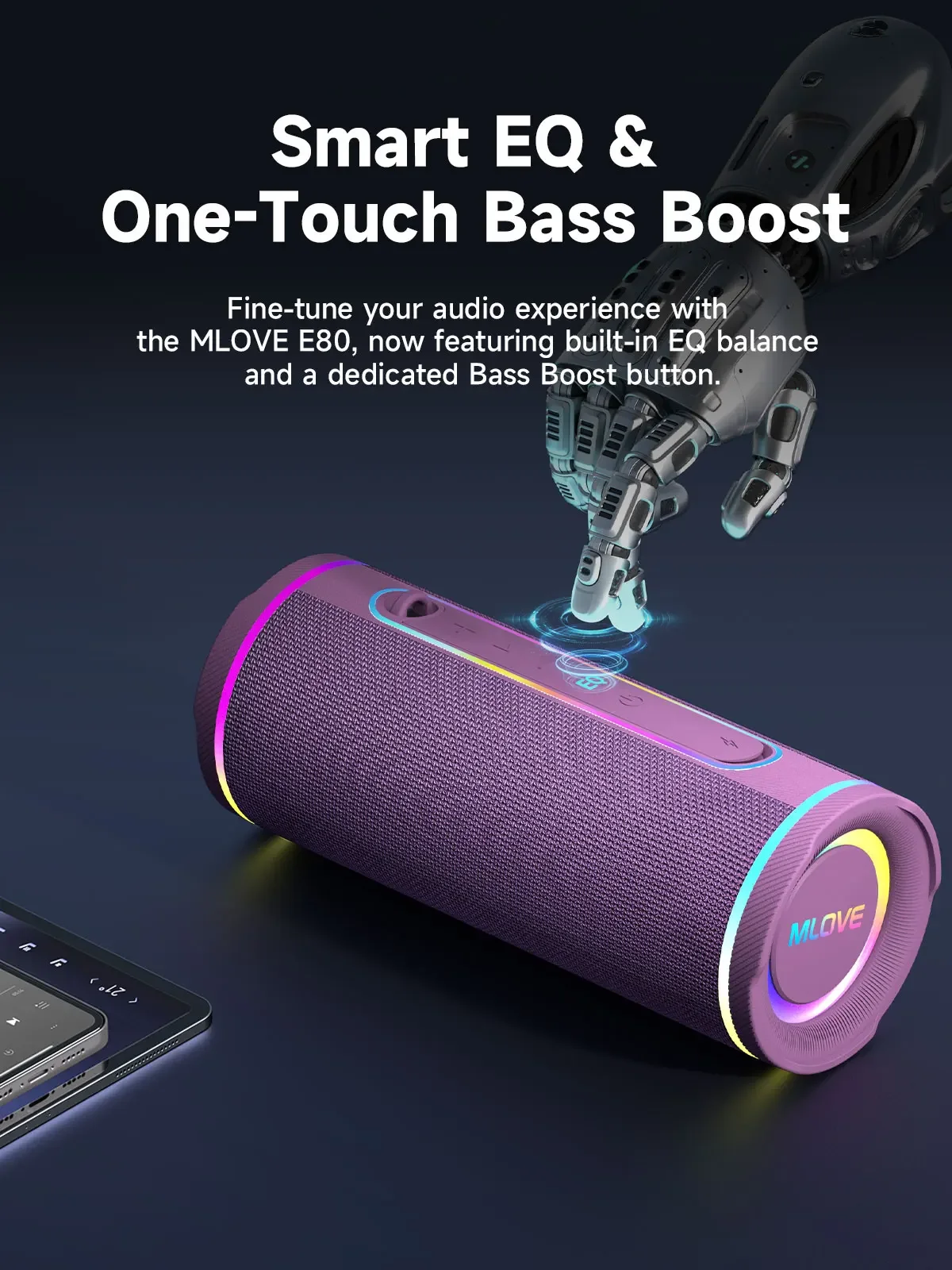E80 Bluetooth Speaker, Bluetooth 5.4, Dual Speakers, RGB Lights, IPX7 Waterproof, TWS Connectivity - Image 2