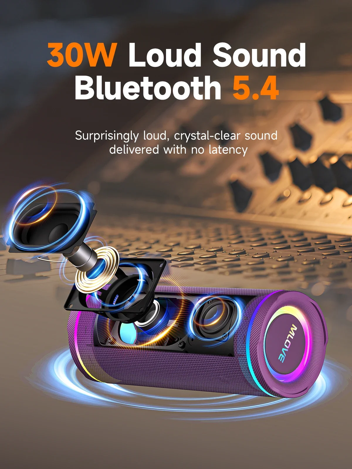 E80 Bluetooth Speaker, Bluetooth 5.4, Dual Speakers, RGB Lights, IPX7 Waterproof, TWS Connectivity - Image 3