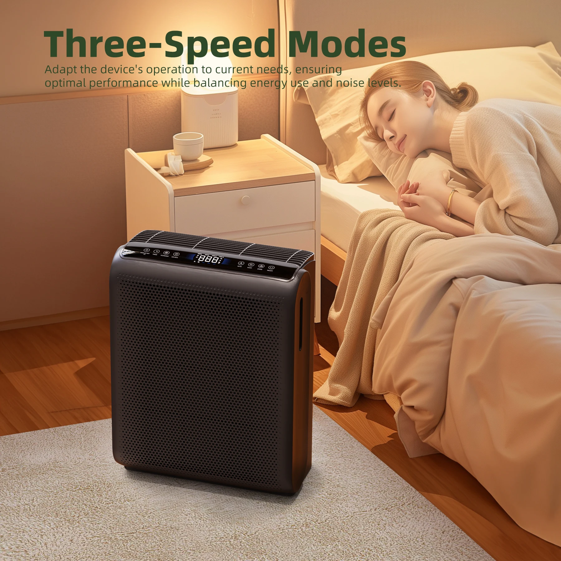 Air Purifier 1504 Sq.Ft Touch Control Smart Timer 3 Speed , Washable Filters, for Pet Dander, Pollen, Smoke Bedroom, MK07