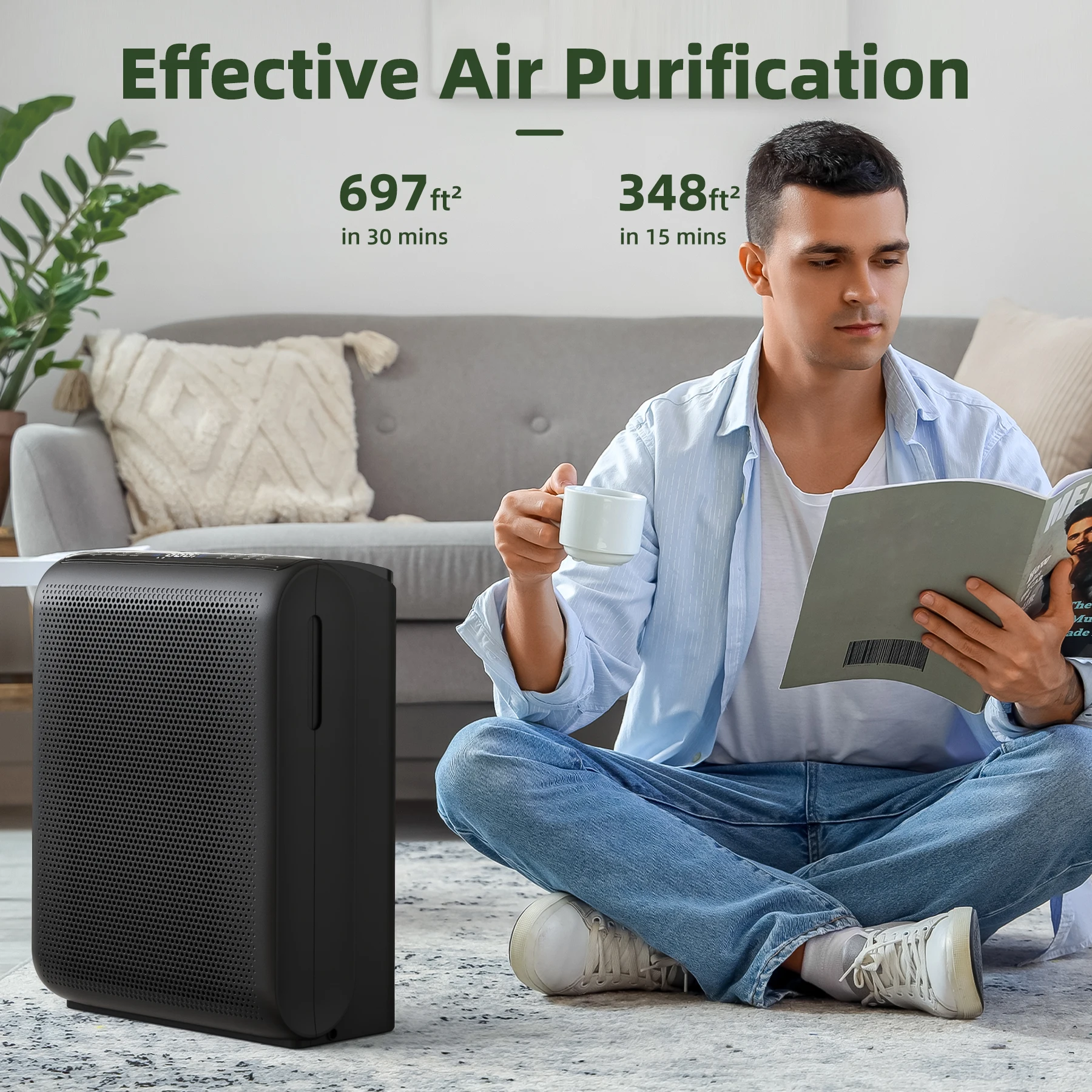 Air Purifier 1504 Sq.Ft Touch Control Smart Timer 3 Speed , Washable Filters, for Pet Dander, Pollen, Smoke Bedroom, MK07 - Image 3