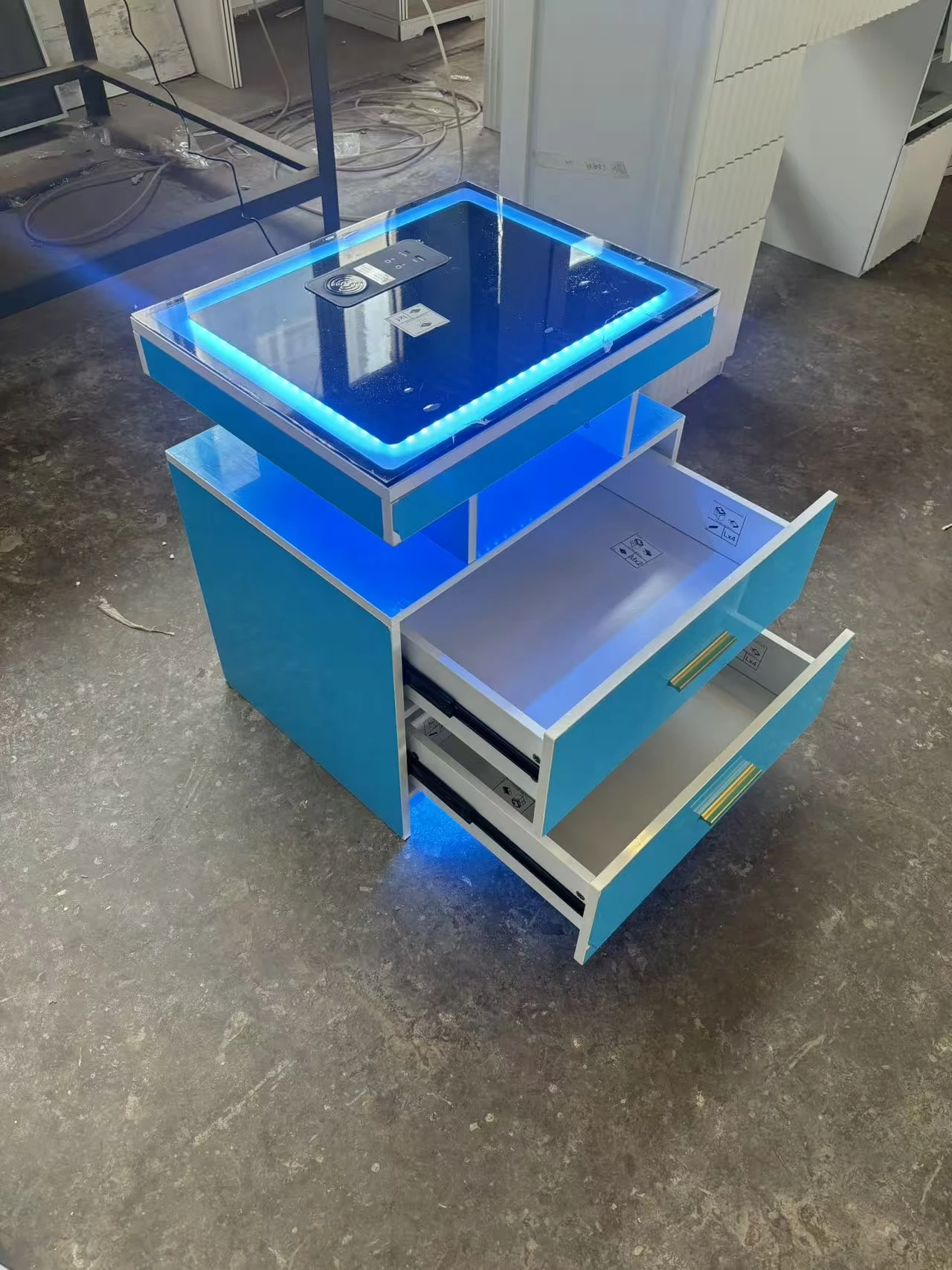 LED Nightstand with Wireless Charging Station,Black Night Stand with 2 Drawers,Glass Top Smart Bedside Table - Image 4