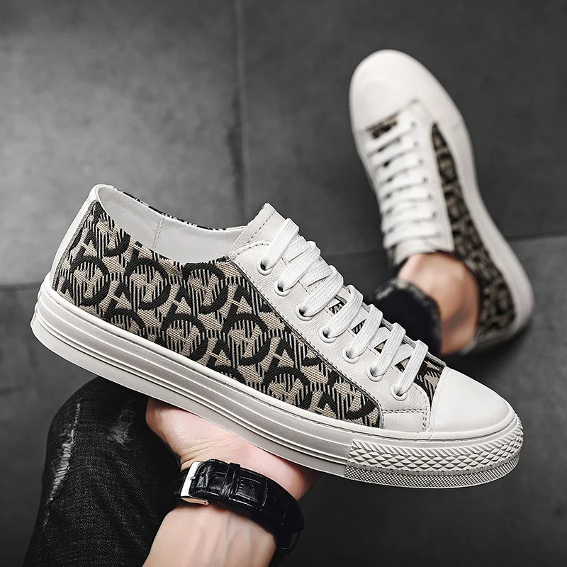 New Shoes for Men Genuine Leather Patchwork Casual Shoes Trend Flat Skateboard Shoes Youth Cool Lace-up Sneakers - Image 5