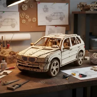 OUZEY Modern Sedan Wooden Model, 3D Puzzle Sleek Car Assembly Kit, DIY Desktop Decor & Creative Gift for Adults