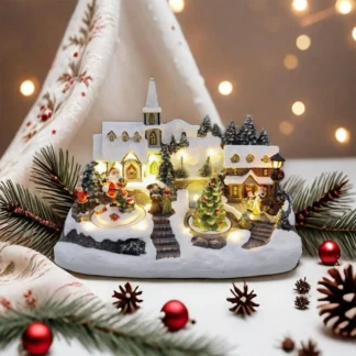 Musical Christmas Village Houses Desktop Centerpiece Lighted up Collectible Buildings Christmas Decoration for Party Cabinet
